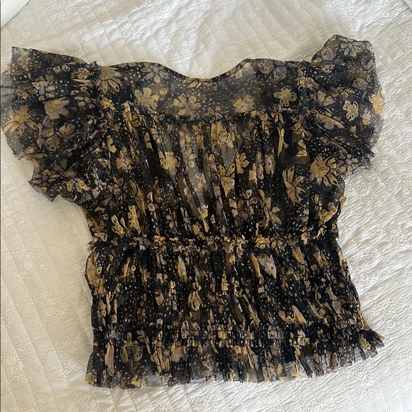 Free People Sheer Floral Ruffle Sleeve Top - Picture 3 of 3